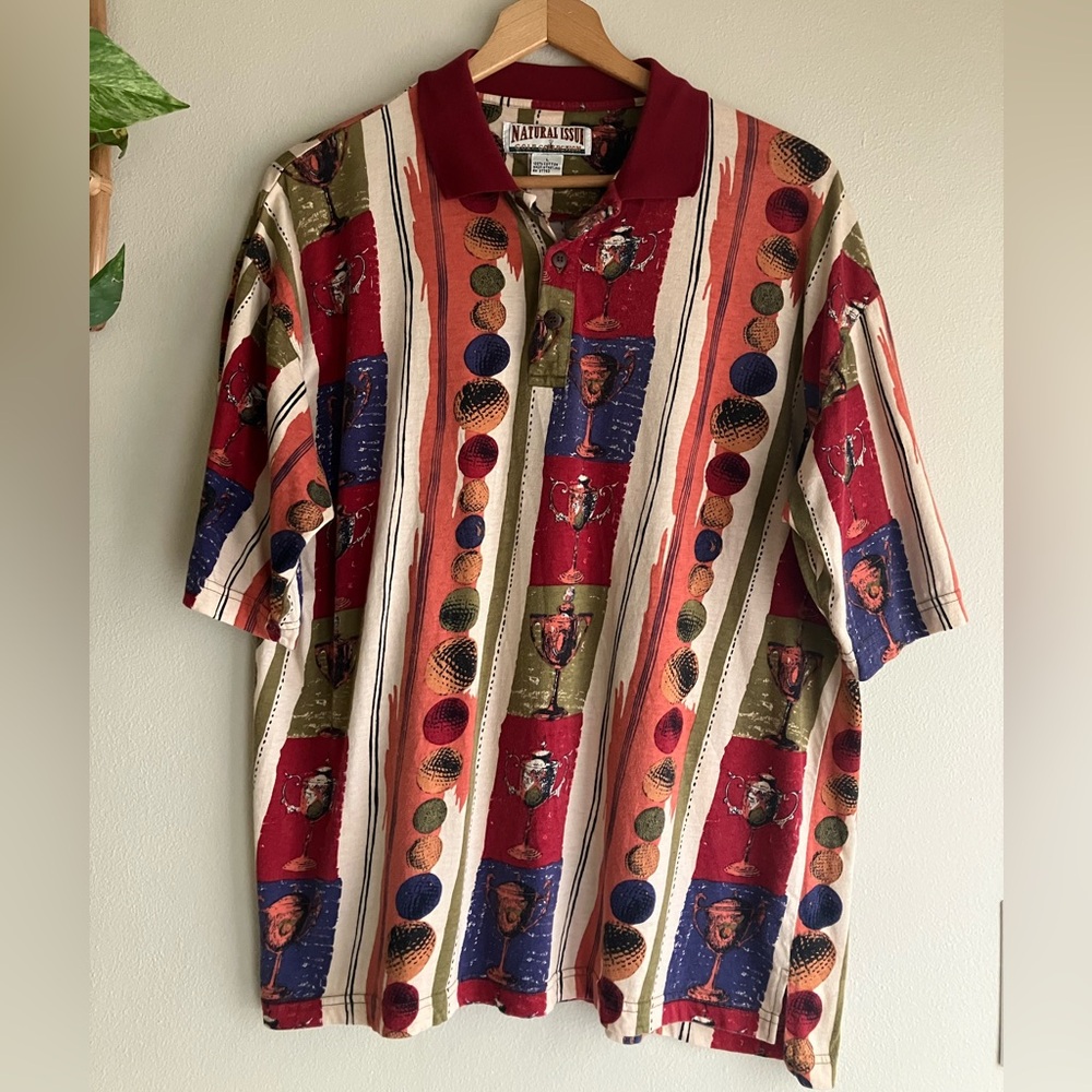 SOLD 🎉 Natural Issue Golf Polo Shirt Mens Large Retro 90s All Over Print